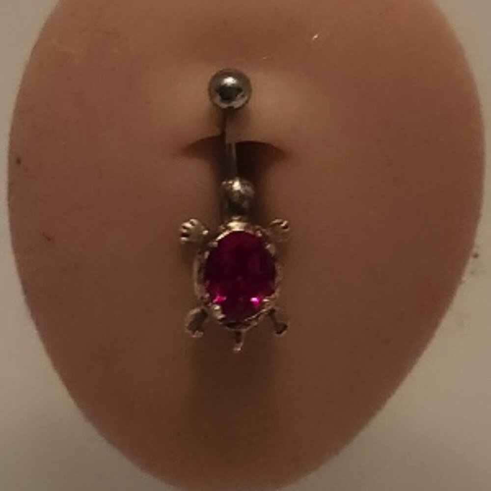 Standard Turtle Red Crystals Navel Ring ~ N-5084-POSH